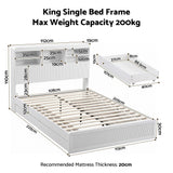Artiss King Single Bed Frame with Storage, 4 Drawers, USB and Night Light White