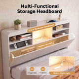 Artiss King Single Bed Frame with Storage, 4 Drawers, USB and Night Light White