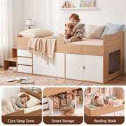 Artiss King Single Bed Frame with Storage, 3 Drawers and Two-Step Access, 2 Cabinets