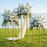 3Pcs Wedding Backdrop Pedestal Stand Gold Metal Hexagon Wedding Frame Plinth Pillars Table