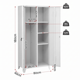Artiss 2-Door Wardrobe Lockable Cabinet Storage Closet Hanging Rail Adjustable Shelves Cream White