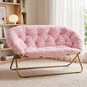 Artiss Double Saucer Chair Soft Faux Fur Lounge Foldable Oversize Chair for Bedroom Pink In Australia - Darrahopens