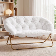 Artiss Double Saucer Chair Soft Faux Fur Lounge Foldable Oversize Chair for Bedroom White In Australia - Darrahopens