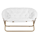 Artiss Double Saucer Chair Soft Faux Fur Lounge Foldable Oversize Chair for Bedroom White In Australia - Darrahopens