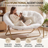 Artiss Double Saucer Chair Soft Faux Fur Lounge Foldable Oversize Chair for Bedroom White In Australia - Darrahopens