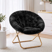 Artiss Cozy Saucer Chair Soft Faux Fur Folding Accent Chair for Bedroom Black