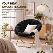 Artiss Cozy Saucer Chair Soft Faux Fur Folding Accent Chair for Bedroom Black