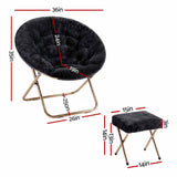 Artiss Comfy Saucer Chair Soft Faux Fur Foldable Accent Chair with Ottoman Black In Australia - Darrahopens