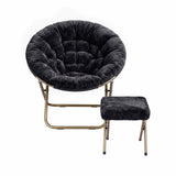 Artiss Comfy Saucer Chair Soft Faux Fur Foldable Accent Chair with Ottoman Black In Australia - Darrahopens