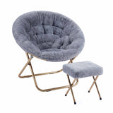 Artiss Comfy Saucer Chair Soft Faux Fur Foldable Accent Chair with Ottoman Grey In Australia - Darrahopens