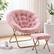 Artiss Comfy Saucer Chair Soft Faux Fur Foldable Accent Chair with Ottoman Pink In Australia - Darrahopens