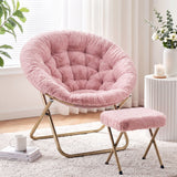 Artiss Comfy Saucer Chair Soft Faux Fur Foldable Accent Chair with Ottoman Pink In Australia - Darrahopens