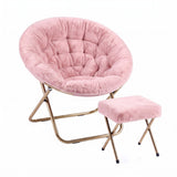 Artiss Comfy Saucer Chair Soft Faux Fur Foldable Accent Chair with Ottoman Pink In Australia - Darrahopens