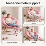 Artiss Comfy Saucer Chair Soft Faux Fur Foldable Accent Chair with Ottoman Pink