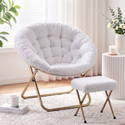 Artiss Comfy Saucer Chair Soft Faux Fur Foldable Accent Chair with Ottoman White