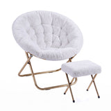 Artiss Comfy Saucer Chair Soft Faux Fur Foldable Accent Chair with Ottoman White In Australia - Darrahopens