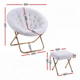Artiss Comfy Saucer Chair Soft Faux Fur Foldable Accent Chair with Ottoman White In Australia - Darrahopens