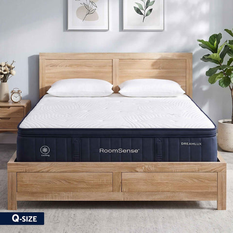 RoomSense Queen 34cm Medium Soft Gel Mattress Bundle, Oatmeal Bed Frame In Australia - Darrahopens