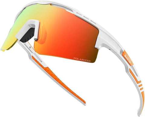 OutdoorMaster Hawk II Polarized Sports Sunglasses for Men Women, TAC 100% UV400 Protection TR90 Frame Cycling Sunglasses, Baseball Running Fishing Golf Glasses-White Frame+revo Red Cat.3,Adult In Australia - Darrahopens