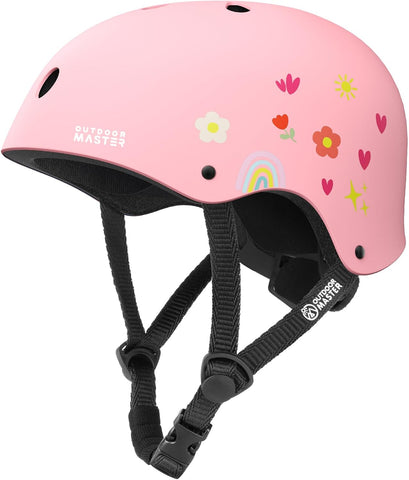 OutdoorMaster Youth & Kids Bike Helmet - Adjustable Multi-Sports Skateboard Helmet with Removable Liners for Balance Bike, Kids Scooter, One Wheel Hoverboard-Pink Flower-Large In Australia - Darrahopens