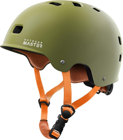 OutdoorMaster Skateboard Bike Helmet for Adults &Youth - Multi-Sport Certified Impact Resistant with 2 Removable Liners & Ventilation for Scooter-Matte Adventure Green- Skating-White-Medium