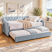 Artiss King Single Buttonless Tufted Daybed with Pull-Out Trundle, Light Blue In Australia - Darrahopens