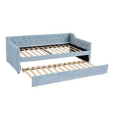 Artiss King Single Buttonless Tufted Daybed with Pull-Out Trundle, Light Blue