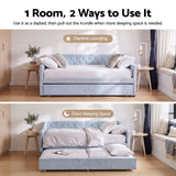 Artiss King Single Buttonless Tufted Daybed with Pull-Out Trundle, Light Blue