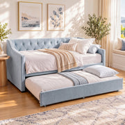 Artiss Single Buttonless Tufted Daybed Frame & Trundle, Blue In Australia - Darrahopens