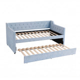 Artiss Single Buttonless Tufted Daybed Frame & Trundle, Blue In Australia - Darrahopens