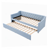 Artiss Single Buttonless Tufted Daybed Frame & Trundle, Blue In Australia - Darrahopens