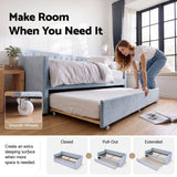 Artiss Single Buttonless Tufted Daybed Frame & Trundle, Blue