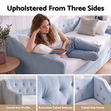 Artiss Single Buttonless Tufted Daybed Frame & Trundle, Blue