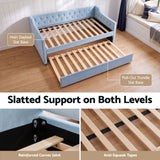 Artiss Single Buttonless Tufted Daybed Frame & Trundle, Blue