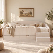 Artiss King Single Upholstered Daybed with Stairs & Storage Drawers, Beige