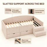 Artiss King Single Upholstered Daybed with Stairs & Storage Drawers, Beige