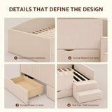 Artiss King Single Upholstered Daybed with Stairs & Storage Drawers, Beige