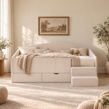 Artiss Single Upholstered Daybed with Side Stairs & Storage Drawers, Beige In Australia - Darrahopens