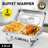 Alston 4.5LX2 Chafing Dish Set, Premium 410 Stainless Steel Buffet Warmer, Bain Marie Food Server with Fuel Holders & Lid, Stackable Catering Equipment for Hotels, Parties, Weddings & Banquets, Silver