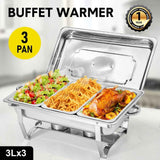 Alston 3LX3 Chafing Dish Set, Premium 410 Stainless Steel Buffet Warmer, Bain Marie Food Server with Fuel Holders & Lid, Stackable Catering Equipment for Hotels, Parties, Weddings & Banquets, Silver