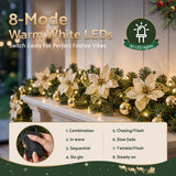 Jingle Jollys 2.7M Christmas Garland 8 Mode LEDs Timing 200 Tips Flowers Balls