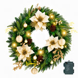 Jingle Jollys 60cm Pre-Lit Christmas Wreath LED Garlands Gold Flowers Pinecones Decor