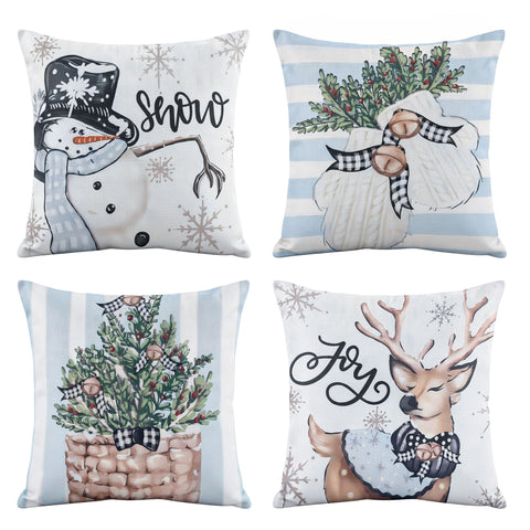 Jingle Jollys Christmas Cushion Covers Set of 4 Pillow Covers 45x45cm with 4 Cute Patterns Blue In Australia - Darrahopens