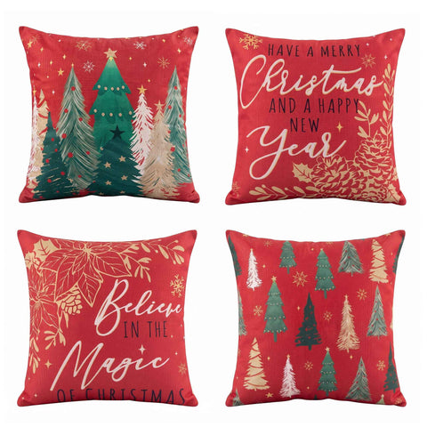 Jingle Jollys Christmas Cushion Covers Set of 4 Pillow Covers 45x45cm with 4 Cute Patterns Red In Australia - Darrahopens