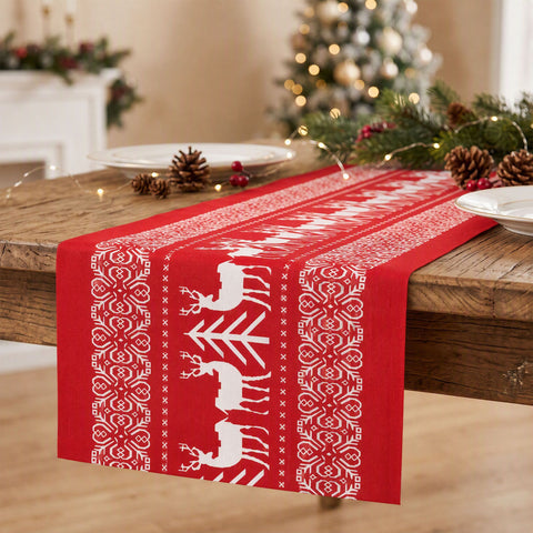 Jingle Jollys Christmas Table Runner Reindeers 270x28CM Dining Party Decor Red