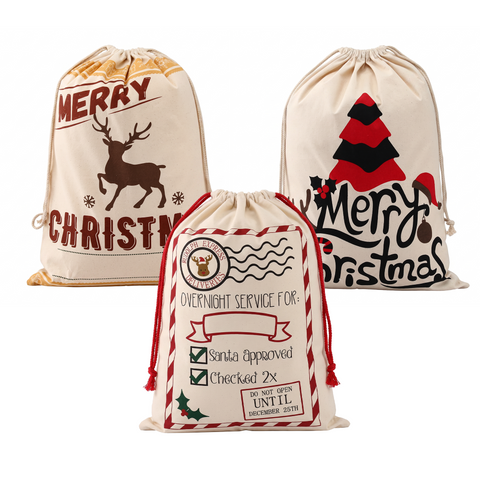 Jingle Jollys 3PCS Christmas Santa Sacks Large Reusable Personalised Canvas Gift Storage Bags In Australia - Darrahopens