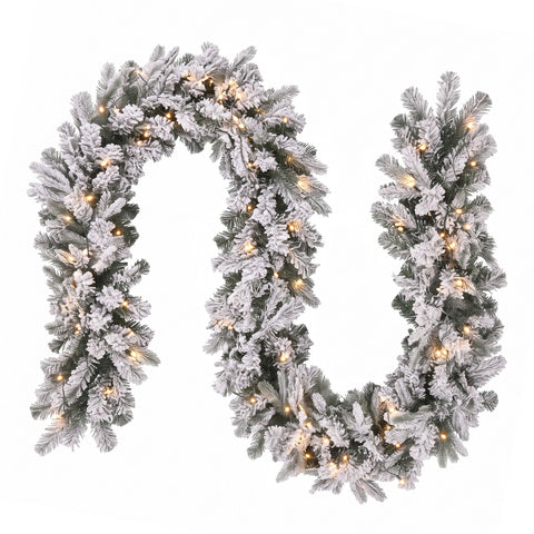 Jingle Jollys 1.8M Christmas Garland 8 Mode LED Snow Frosted Tips Auto Timing