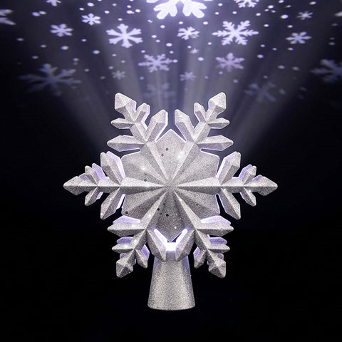 Jingle Jollys Christmas Tree Topper Lighted 360° Rotating Snowflake Projector Silver Glitter In Australia - Darrahopens