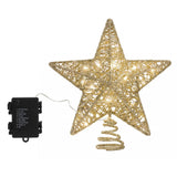 Jingle Jollys 3D Christmas Tree Topper Star 20 Warm LED Lights Gold Glitter In Australia - Darrahopens