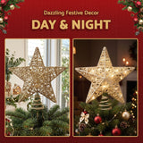 Jingle Jollys 3D Christmas Tree Topper Star 20 Warm LED Lights Gold Glitter In Australia - Darrahopens